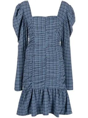 GANNI Ruched Check Mini Dress 32